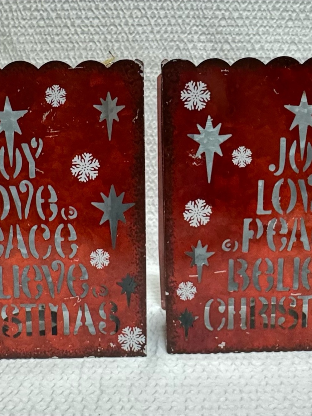Set of 2 Festive Red Holiday gifts Metal Luminary Set